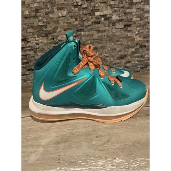 Nike Lebron 10 X Miami Dolphins GS Size 4Y green white orange 543564 302 - Picture 1 of 8